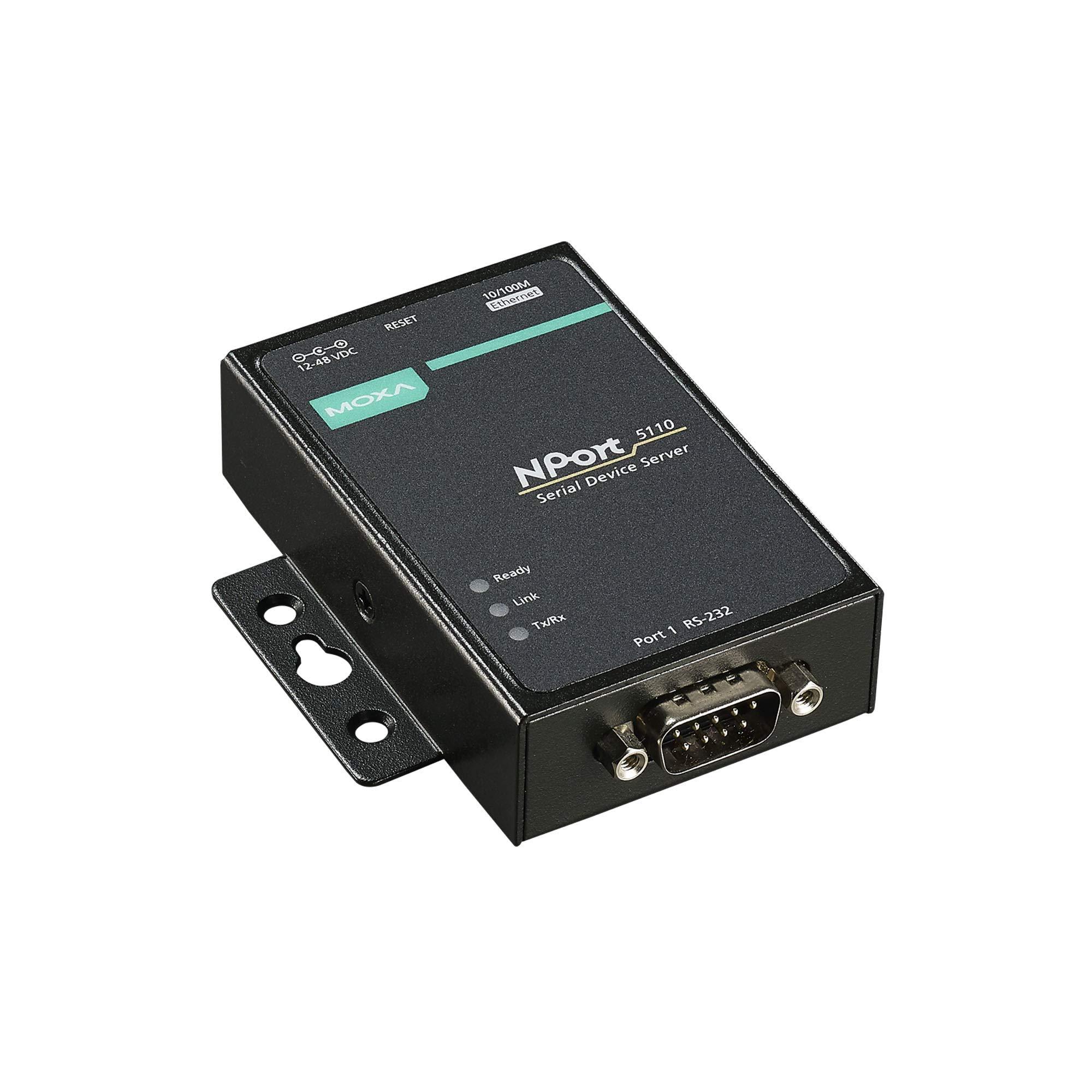 Moxa MOXA NPort 5110-1 Port Serial Device Server, 10/100 Ethernet, RS232, DB9 Male