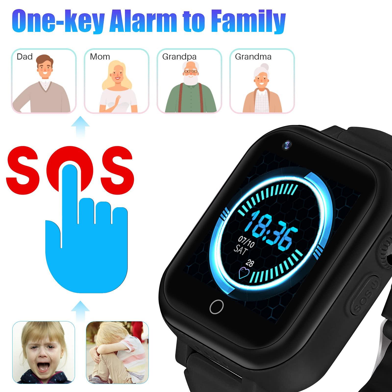 Beacon Pet Kids Smart Watch with GPS Tracker Phone Watch w Video Chat 3-Way Calling Child GPS Watches 4G Smart Watch with SIM Slot (Black)