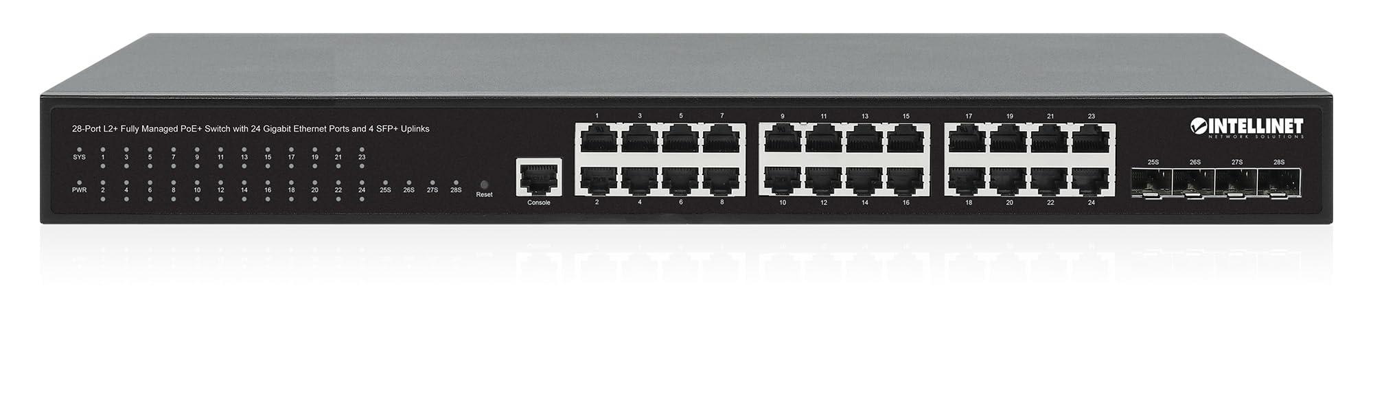Intellinet Intellinet 28-Port L2+ Fully Managed PoE+ Switch - with 24 Gigabit Ethernet Ports and 4 SFP+ Uplinks 370W Power Budget, 30W per Port Max 3 Yr Mfg Warranty 561846
