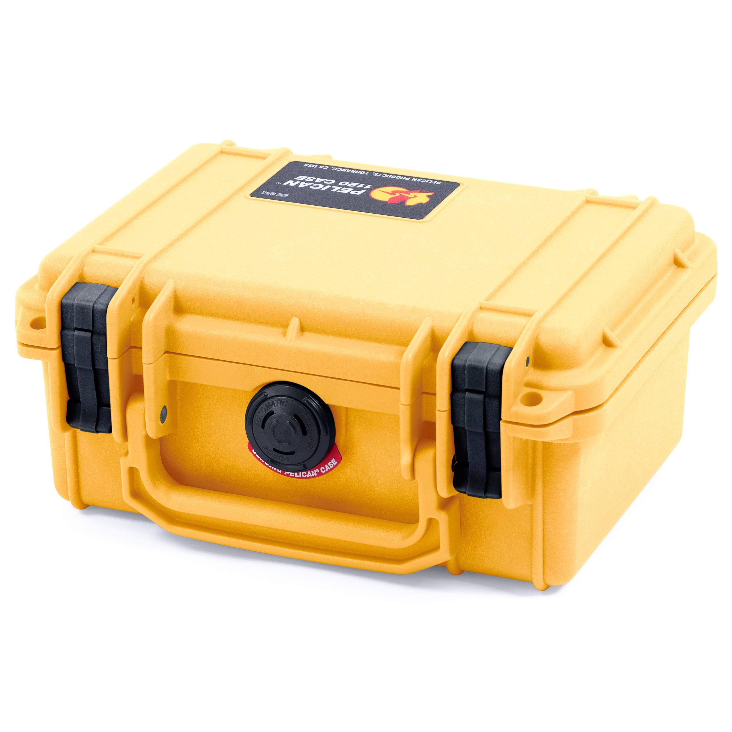 ColorCase ColorCase Pelican Protector 1120 Case Yellow - Small Size Waterproof Case with Pick & Pluck Foam & Convoluted Lid Foam - Black Latches