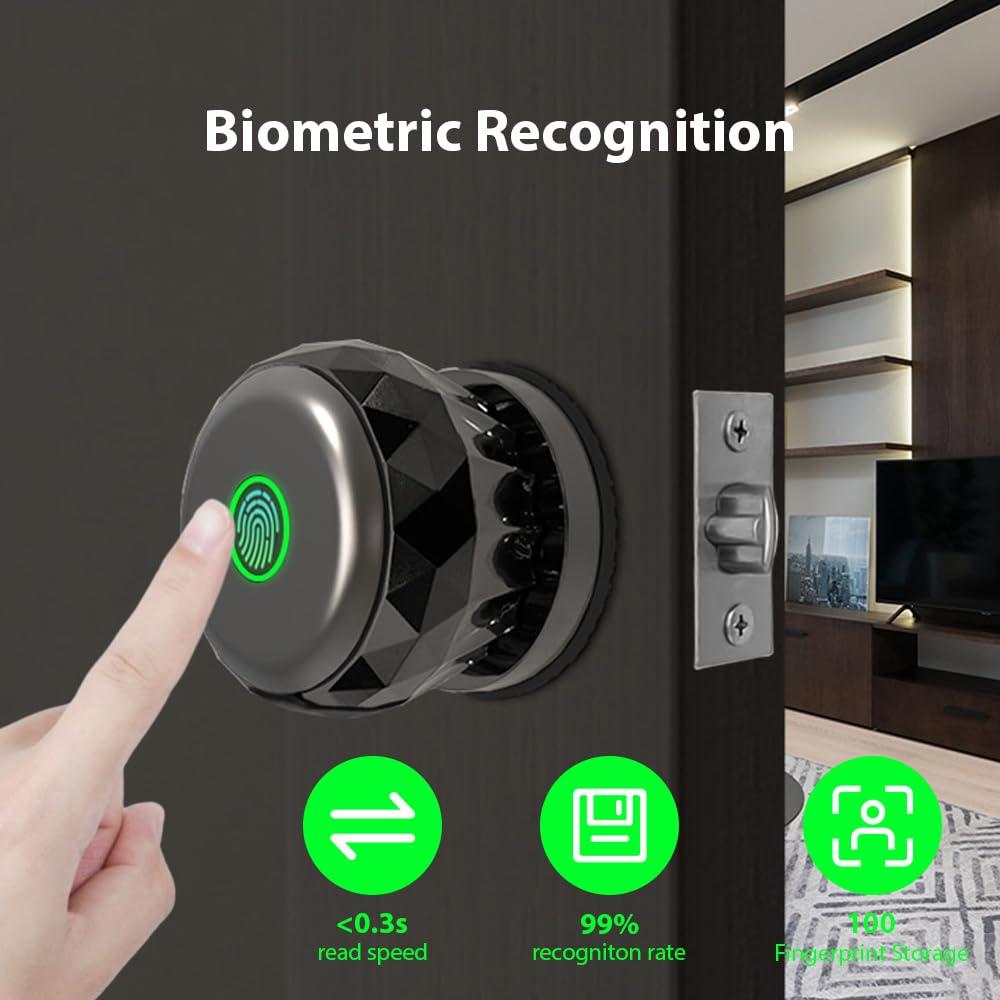 Swokely Swokely Smart Fingerprint Door Lock, Door Knob with App Smart Lock for Bedroom Door, Type-C Emergency Charging, Fingerprint Door Knob TY App Remote Operation for 35-55mm Office Home Bedroom Door