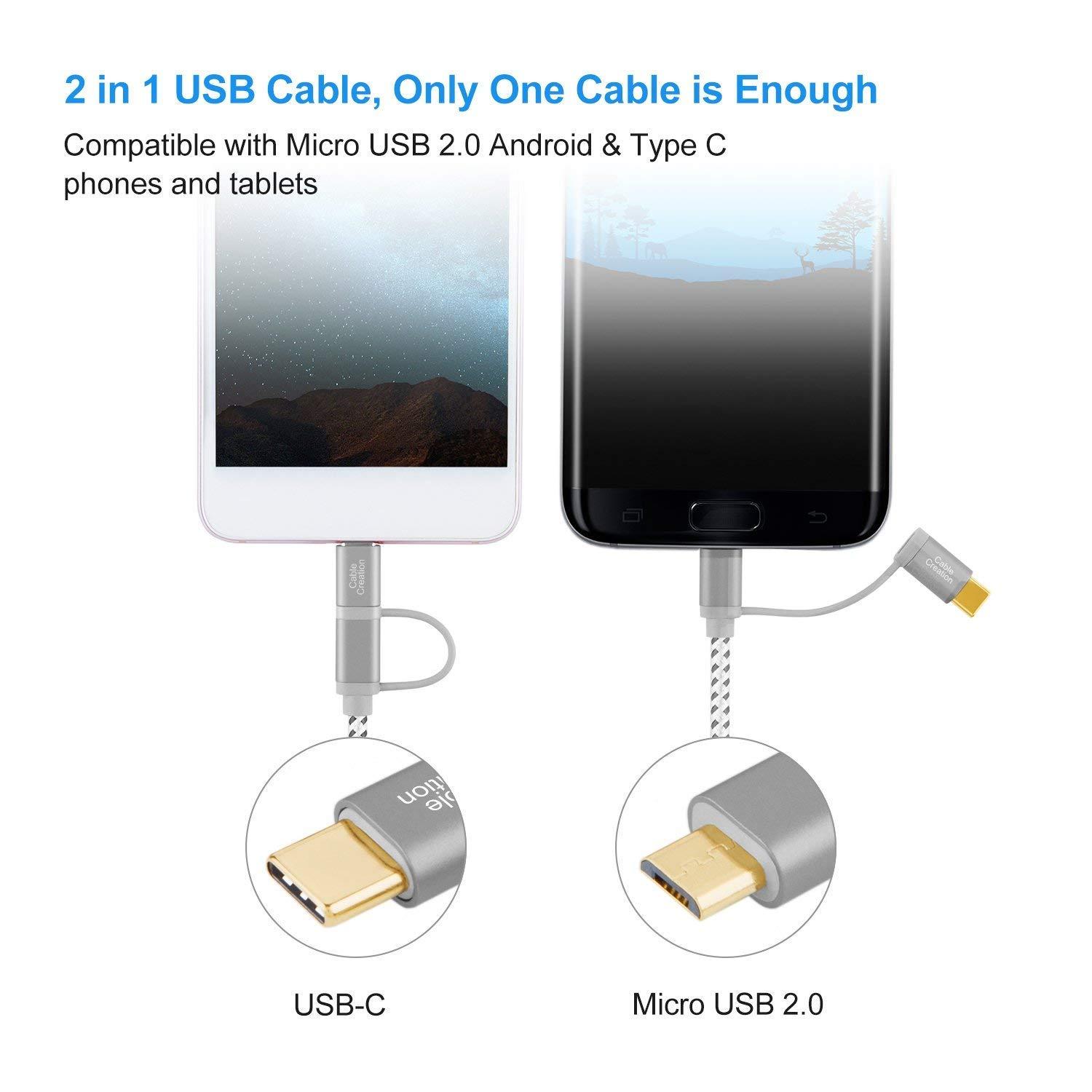 CableCreation CableCreation Bundle - 2 Items: 2 in 1 Micro USB C to USB A Fast Charge Cord 0.8FT + Short Micro USB to USB C Cable 0.65 FT