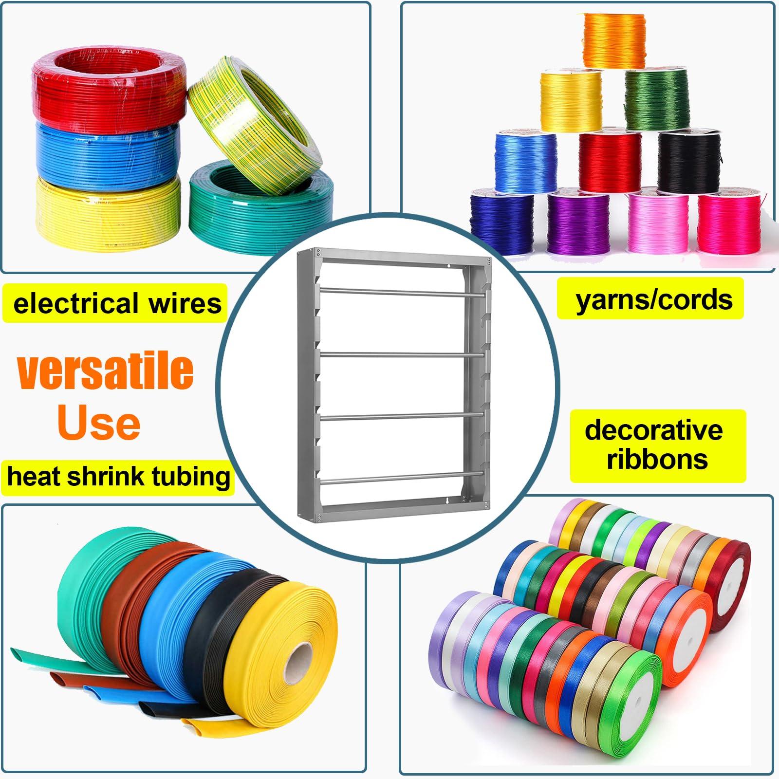 foriy foriy Wire Spool Rack, Heavy Duty Cold-Rolled Steel Wire Dispenser, Conduit Display Rack, Wall Mounted Spool Storage Rack for Electrical Industrial Retail Use 4 Adjustable Rods Grey