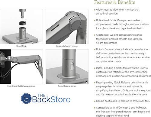Humanscale Humanscale M8.1 Adjustable Dual Monitor Arm with Crossbar and Handle Two-Piece Clamp Mount Base Silver with Gray Trim - M81CMSBHG