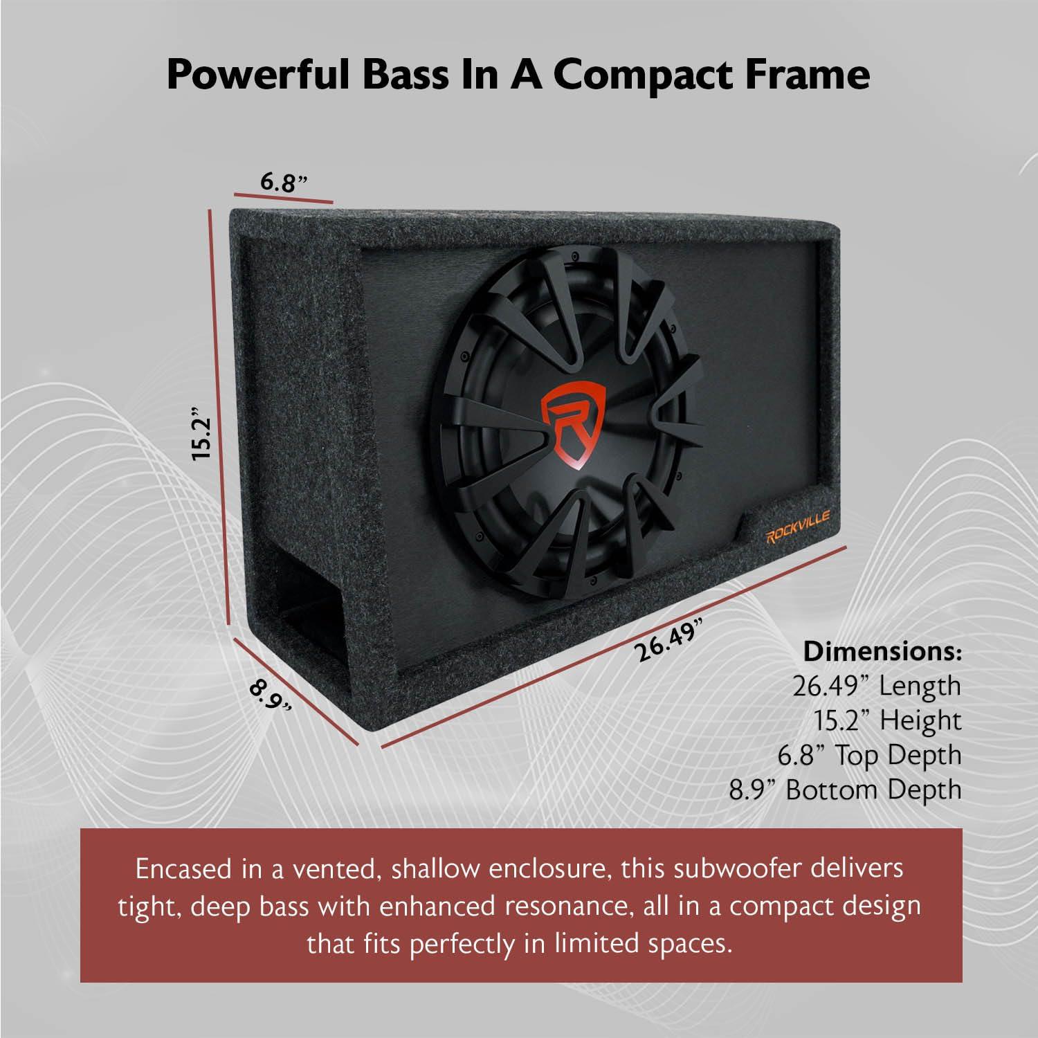 Rockville Rockville RVS12A 12" Slim Vented Powered Car Subwoofer Enclosure, 1400 Watts Black