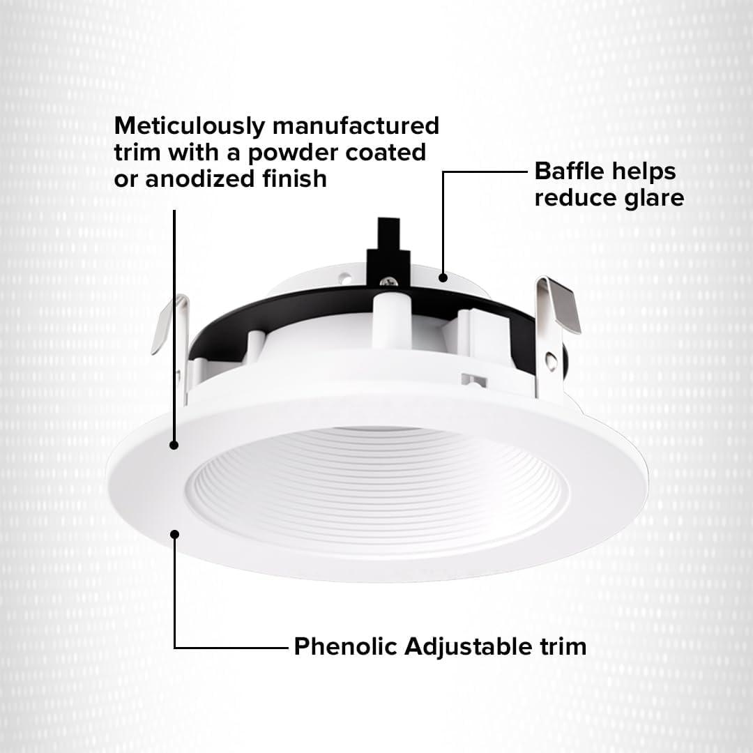 Elco Lighting ELCO Lighting 4\" Low Voltage Adjustable Step Baffle Trim - MR16 LED Bulb Compatible Recessed Lighting Trim, Ceiling Light Fixture, Modern Downlight, Adjustable Light Housing, Home Lighting - All White