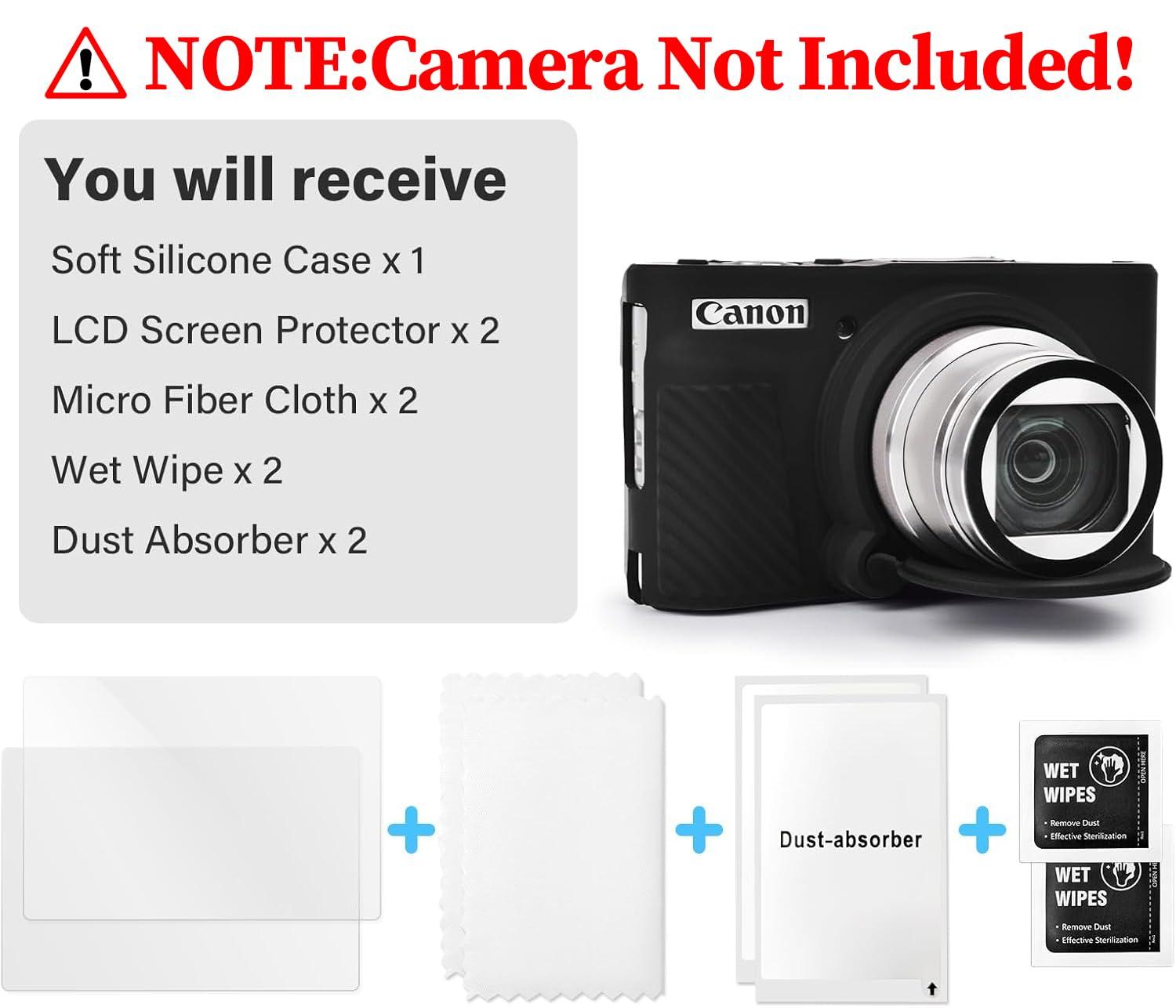 VOVMOEYA VOVMOEYA SX740 Camera Case Accessories Set[with 2 LCD tempered films],Silicone Protective Case Compatible with Canon PowerShot SX730 SX740 HS Digital Camera - Black