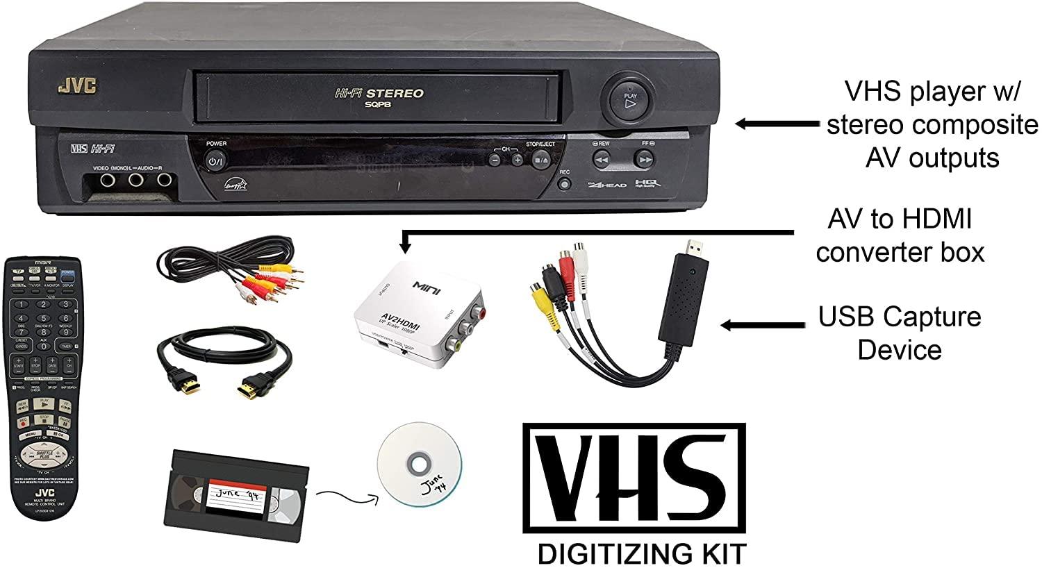 JVC JVC VCR VHS Transfer w/Remote, USB Adapter, HDMI Converter (Renewed)