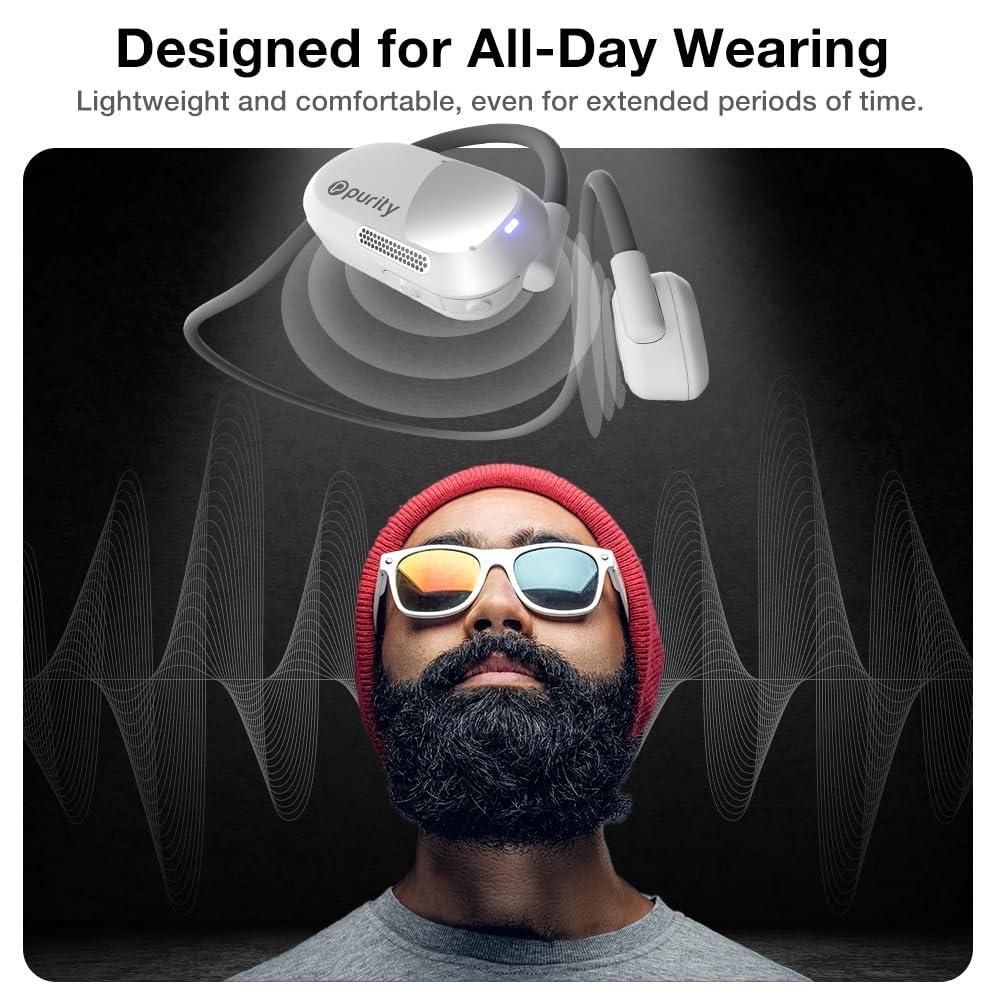 Purity Purity Air Open Ear Headphones - True Air Conduction Wireless Bluetooth Open Ear Earbuds with Dual Mic for iPhone/Android - Secured Long Wearing Comfort, Sports Sweat Resistant (White/Grey)