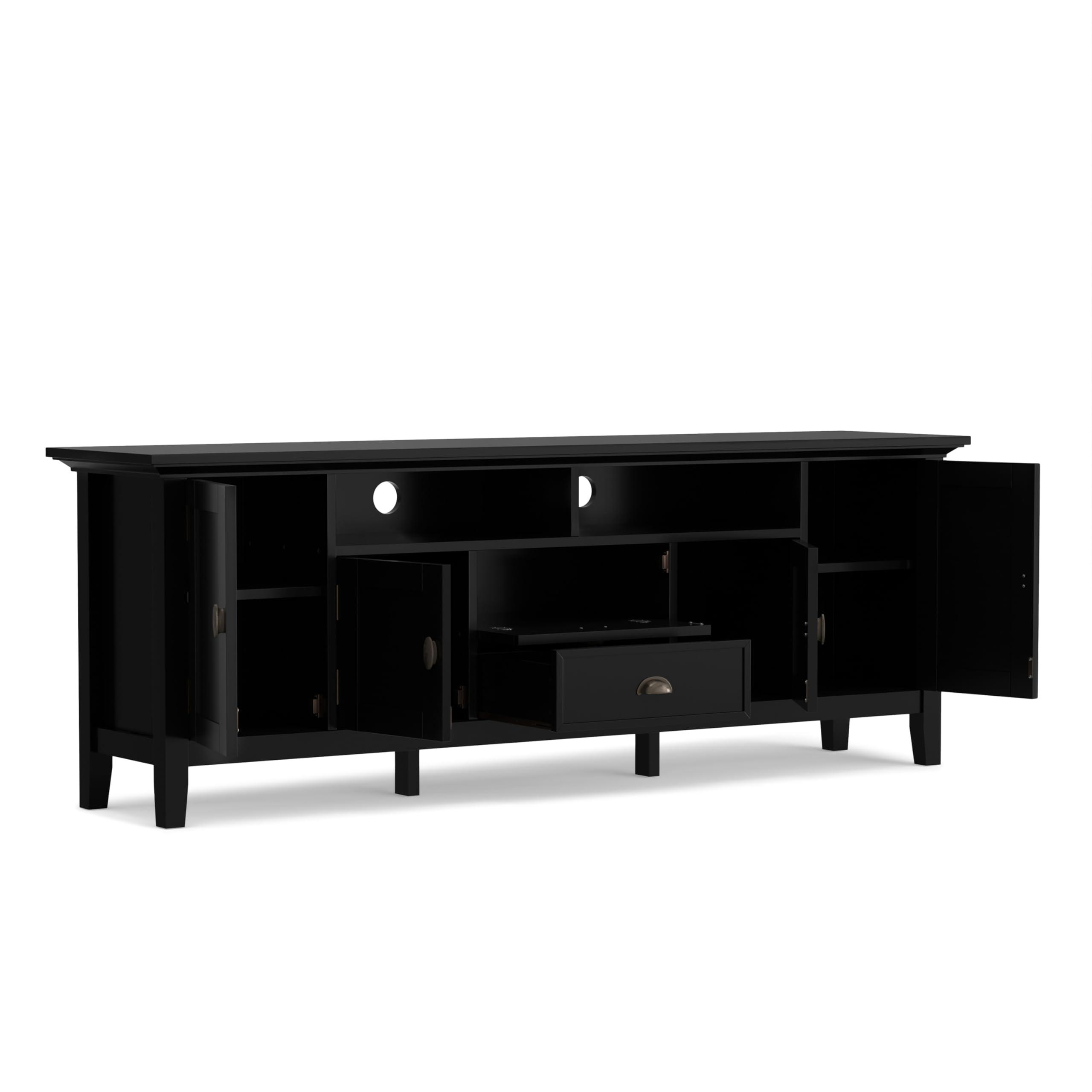 SIMPLIHOME SIMPLIHOME Redmond SOLID WOOD 72 Inch Wide Transitional TV Media Stand in Black For TVs up to 80 Inches, For the Living Room and Entertainment Center