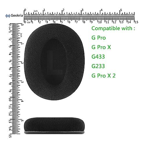 GEEKRIA Geekria Comfort Velour Replacement Ear Pads for Logitech G Pro, G Pro X, G433, G233, G Pro X 2 Headphones Ear Cushions, Headset Earpads, Ear Cups Cover Repair Parts (Black)