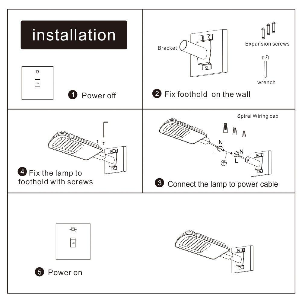 Gebosun Gebosun 35W AC Powered Street Light & Flood Light, with Optic Sensor, Dusk to Dawn, 5,400 Lumen, 6,000K, IP65 Waterproof, Wall-Mounted & Pole-Mounted