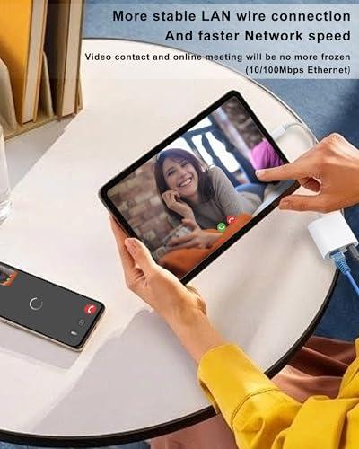 RICHUPON Lightning to Ethernet Adapter with Charging[Apple MFi Certified] RJ45 to Lightning Ethernet LAN Network Adapter, Compatible with iPhone 14 13 12 11/iPadSupports 100Mbps High Speed Ethernet Network