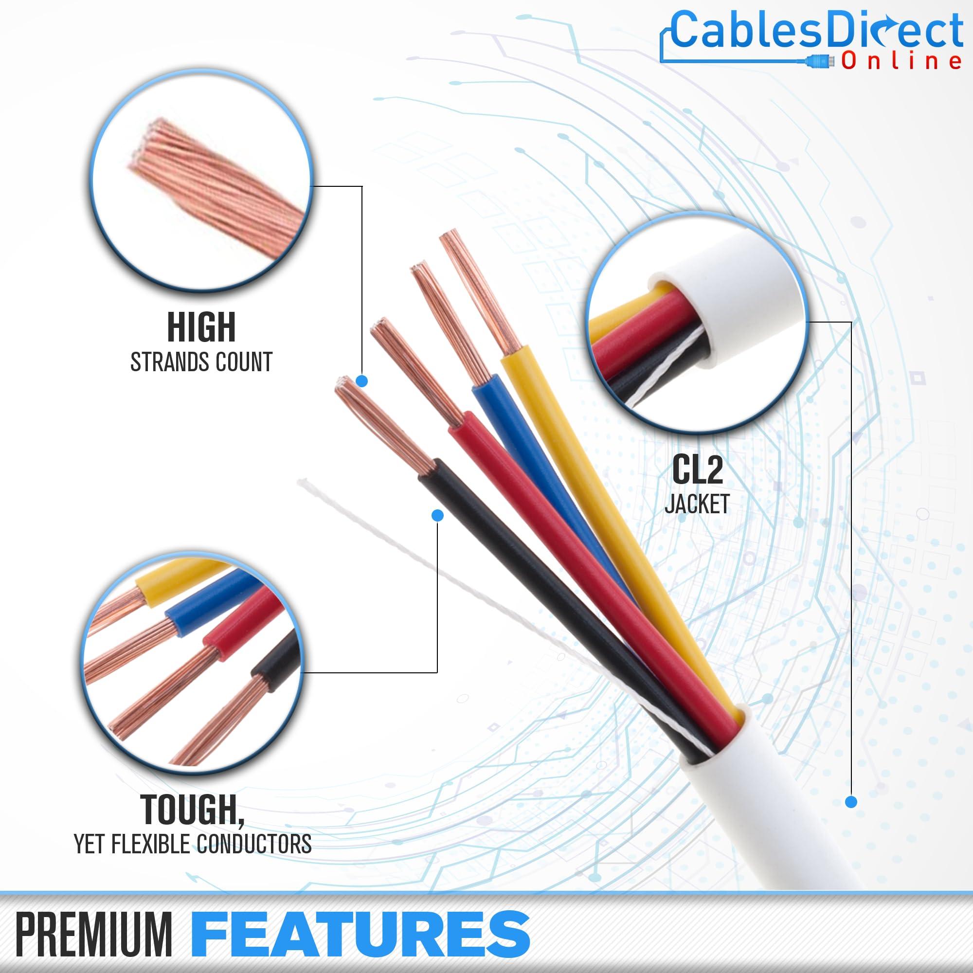 Cables Direct Online Cables Direct Online 250 feet Speaker Wire 18 Gauge CL2 Rated Indoor Low Voltage Copper Clad Aluminum (CCA) 4 Conductors Cable with Easy Pull Box Perfect for in-Wall Installation 18/4