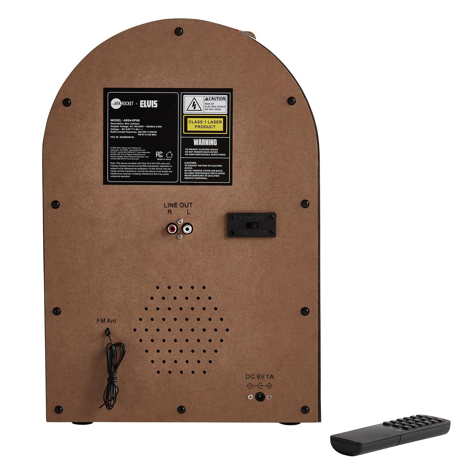 Elvis Presley Arkrocket x Elvis Presley Mini Jukebox/Tabletop CD Player/Bluetooth Speaker/Radio/USB and SD Card Player with Retro LED Lighting System (Limitied Edition), Black Gloden