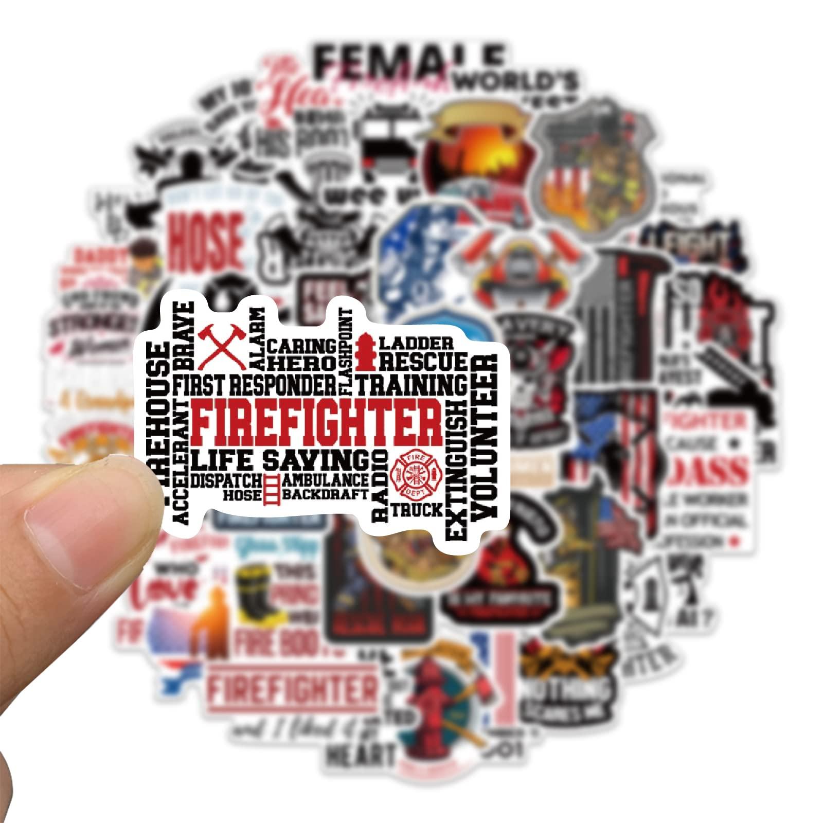 Jiiajnn 50 PCS Firefighter Stickers, Thin Red Line Stickers,Fire Department, Fire Truck, Fire Rescue Stickers for Laptop,Water Bottles,Helmet,Skateboard - Best Gifts for Firefighter,Adults,Kids,Teens