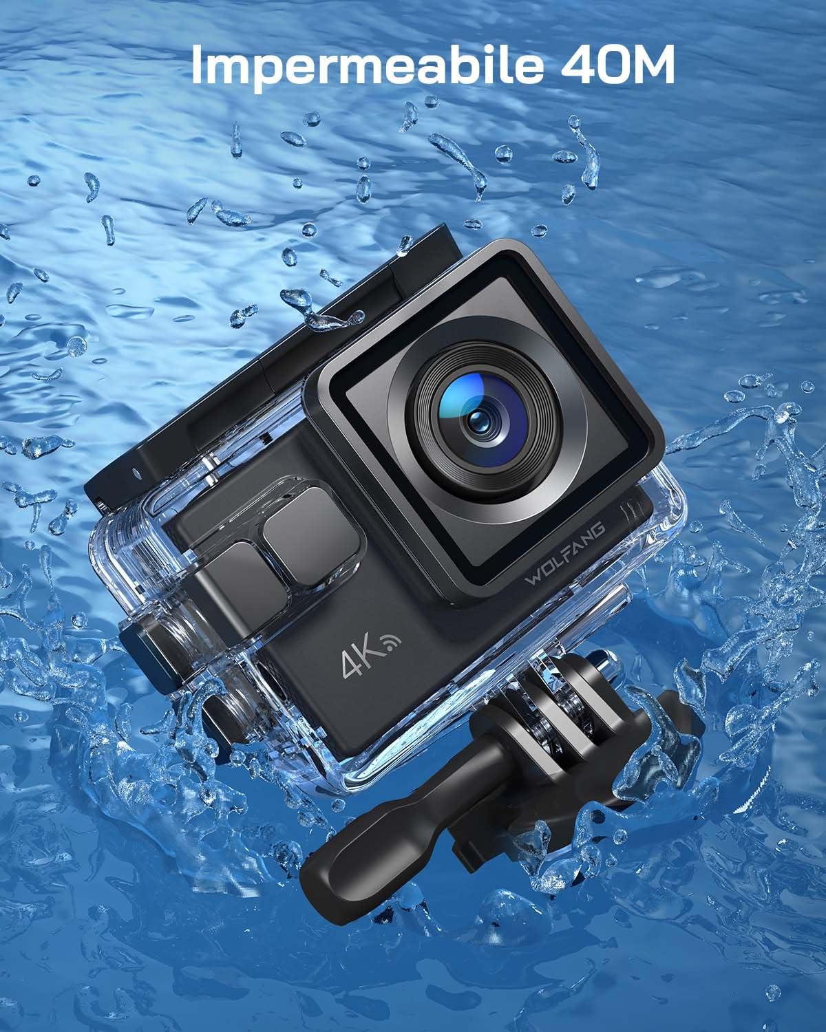 WOLFANG WOLFANG Action Camera 4K 20MP GA100, Waterproof 40M Underwater Camera for Snorkeling, EIS Stabilization WiFi 170 Wide Angle Helmet Camera for Vlogging with External Microphone, Remote Control