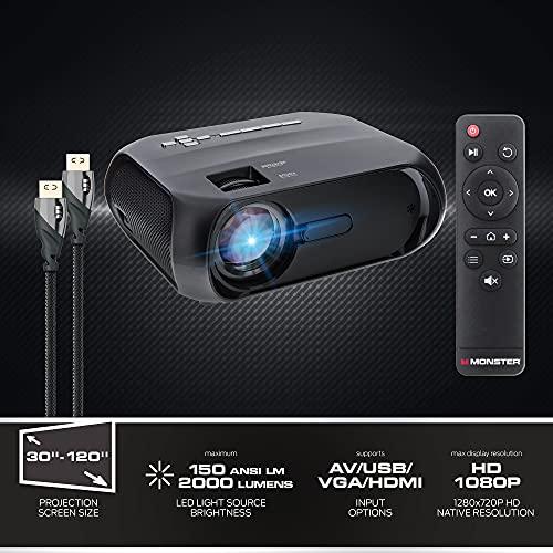 XTREME DIGITAL LIFESTYLE ACCESSORIES Monster Image Pro Extra-Bright LCD Projector, 2000 Lumens, Projects Up to 16ft, Max Resolution: 1080 HD, Universal Image/Audio/Video Support, AV/USB/HDMI/SD Input