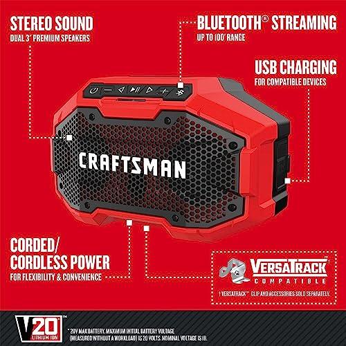 Craftsman CRAFTSMAN V20 Wireless Portable Bluetooth Speaker, Tool Only (CMCR001B), Red