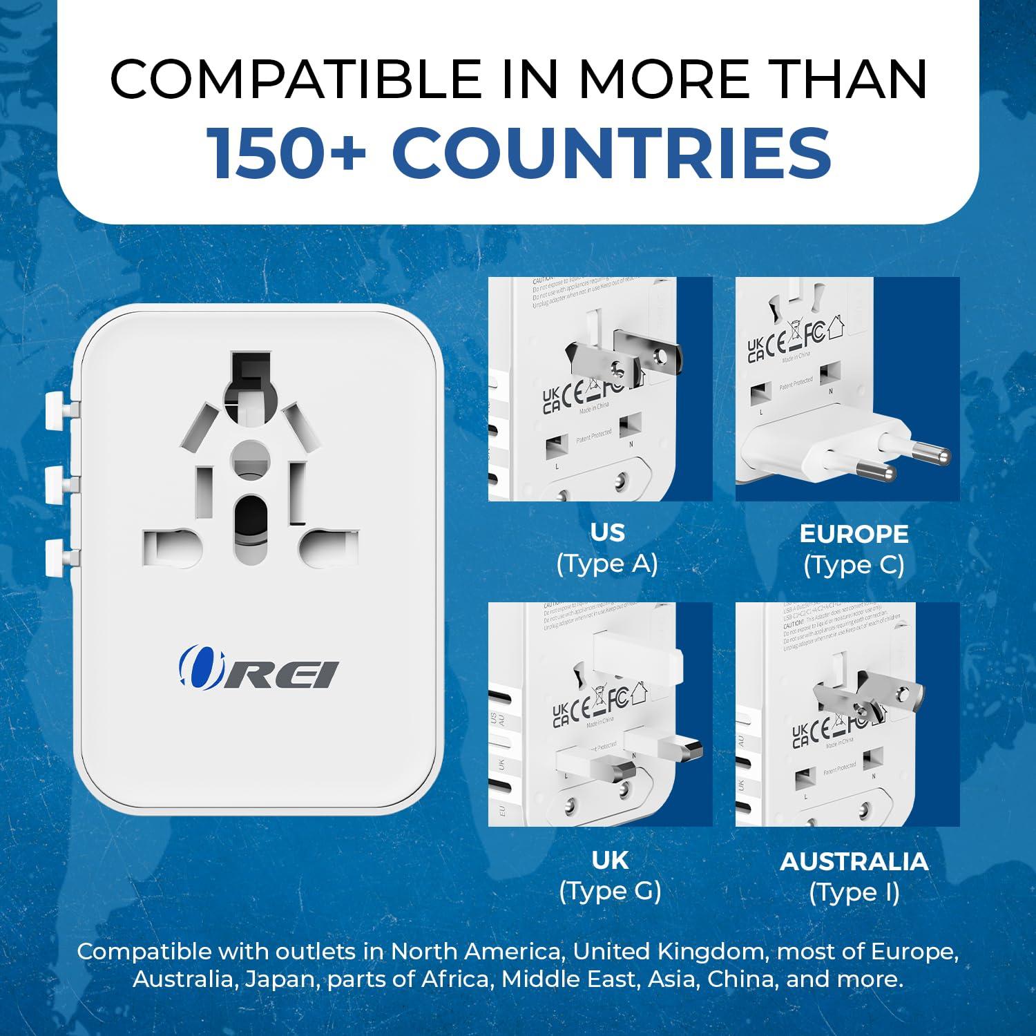 OREI OREI World Travel Plug Adapter - 2 USB + 1 Universal Outlets - Slots for Europe, Asia, China, Japan, Africa - Perfect for Cell Phones, Tablets, Cameras and More