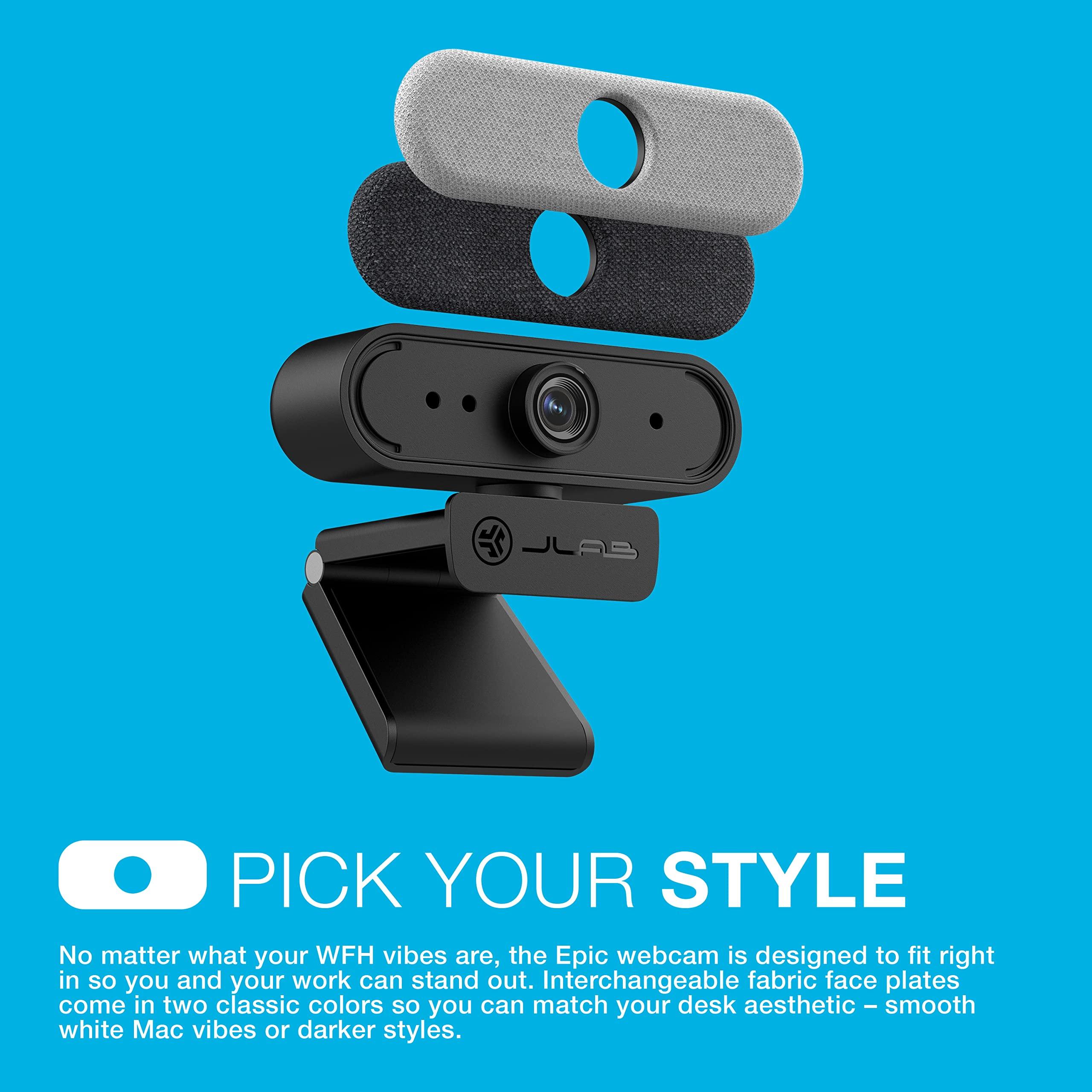 JLab JLab Epic Cam USB HD Webcam, Black with Optional White Face Plate, Full 2k/30 FPS, 5 Megapixels, Auto-Focus, Dual Omni-Directional Microphones, Adjustable Zoom and Exposure Levels
