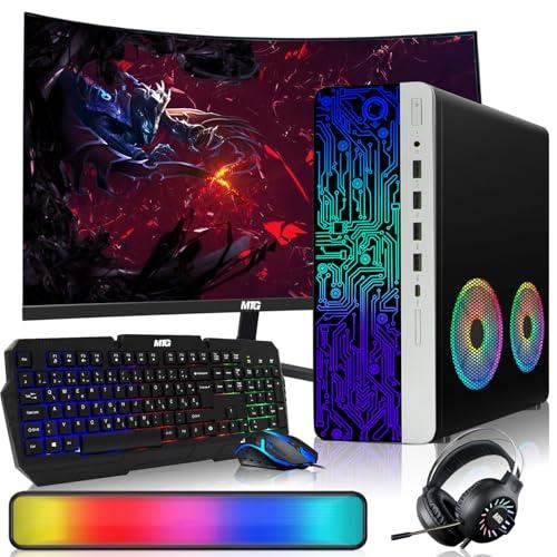 TechMagnet HP G4 Desktop Computer PC AMD Pro A10-9700 R7, 16GB RAM, 512GB SSD, 24 Inch Curved Monitor, RGB Soundbar, Gaming Keyboard with AI-Enabled Copilot Key Mouse, 2X ARGB Fan WiFi, Win 10 Pro (Renewed)