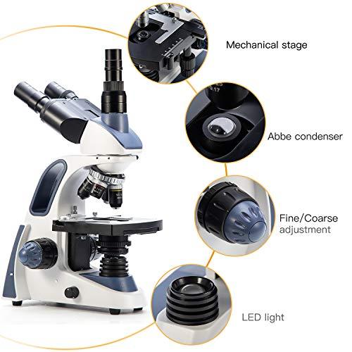 SWIFT Swift SW380T Compound Trinocular Microscope,40X-2500X Magnification,Two-Layer Mechanical Stage,5.0 MP Camera and Software Windows/Mac Compatible and 100 PCS Blank Slides