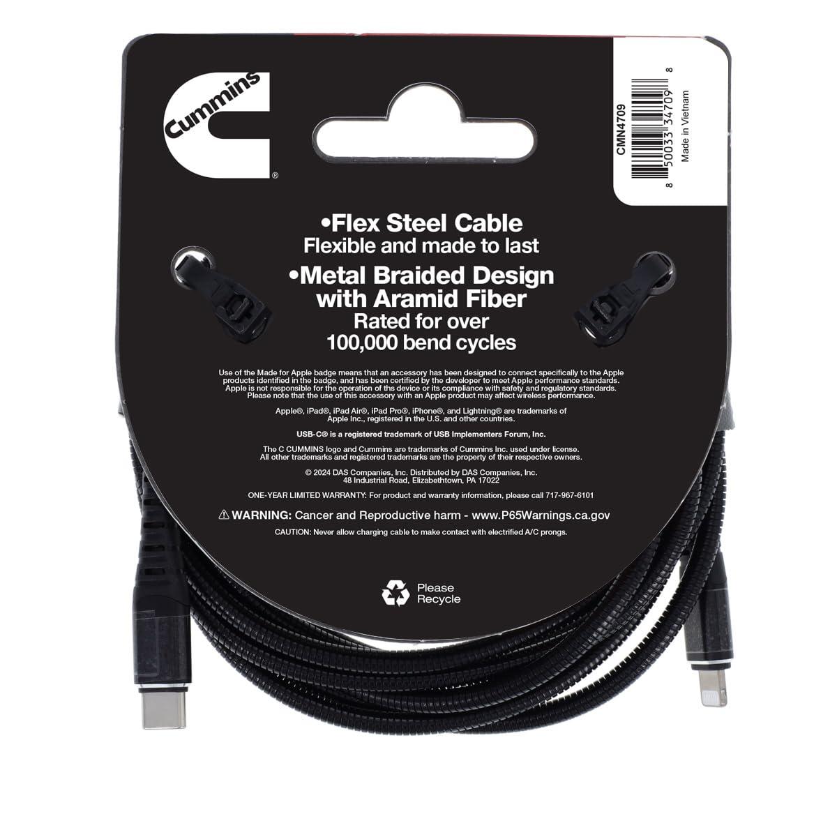 Cummins Cummins Lightning to USB C Flex Cable to Power Most Apple(R) Devices 8ft CMN4709