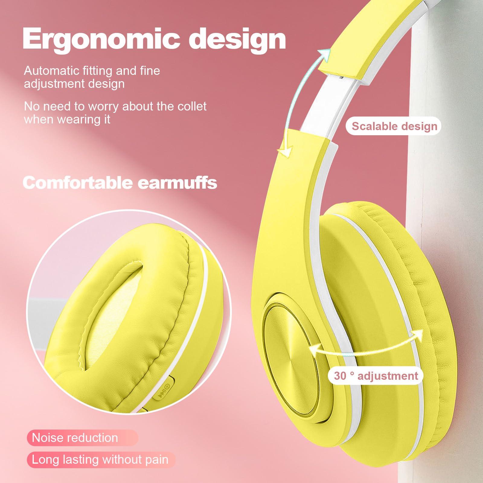 E-Greetshopping Bluetooth Over Ear Headphones ,Colorful LED Lights Headphones ,Foldable Hi-Fi Stereo Headphones with in Microphone, Wired and Wireless Headphones for Classroom/Home Office/PC/Mobile (yellow)