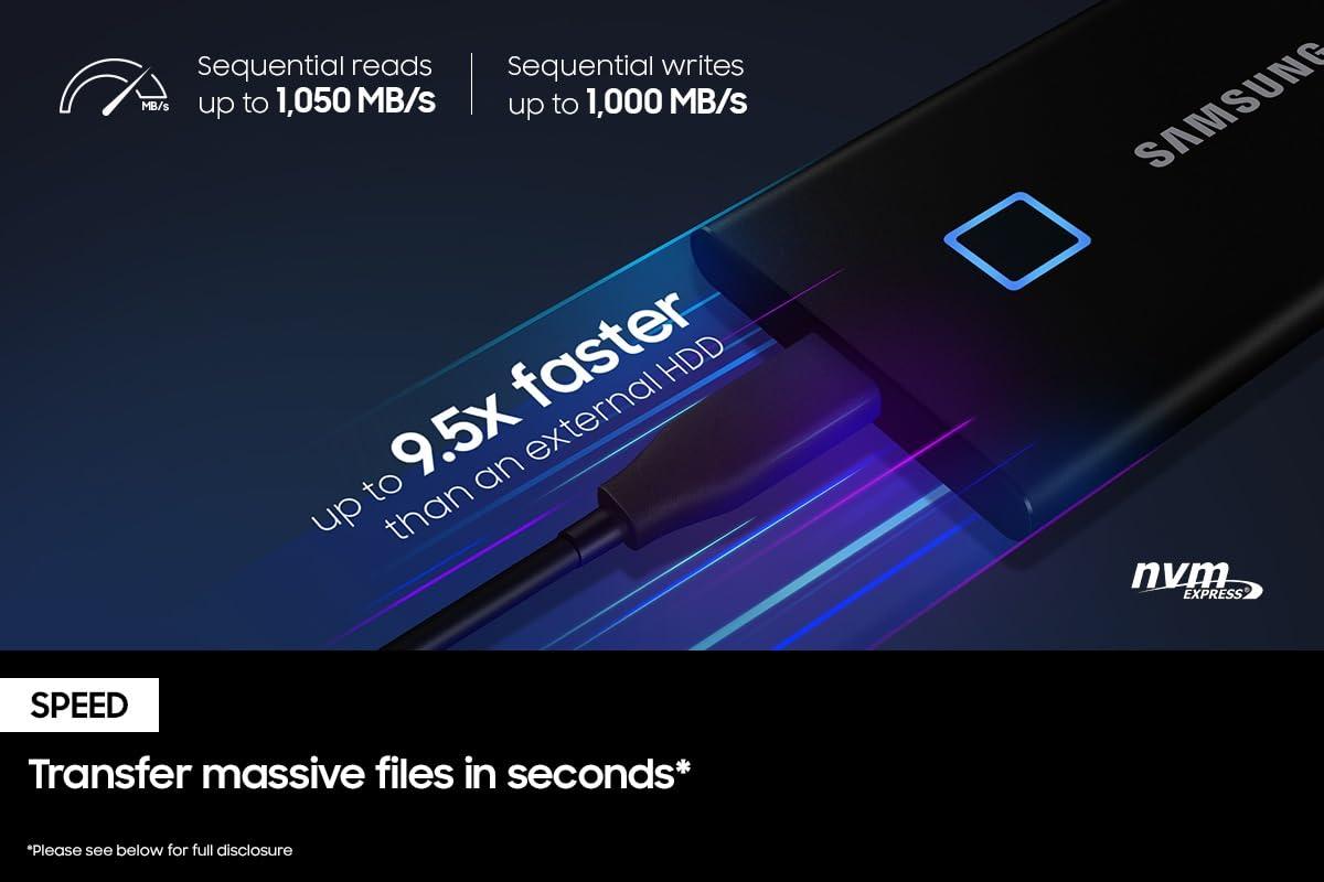 SAMSUNG SAMSUNG T7 Touch Portable SSD 2TB ,up to 1050MB/s, USB 3.2 External Solid State Drive, Black (MU-PC2T0K/WW)