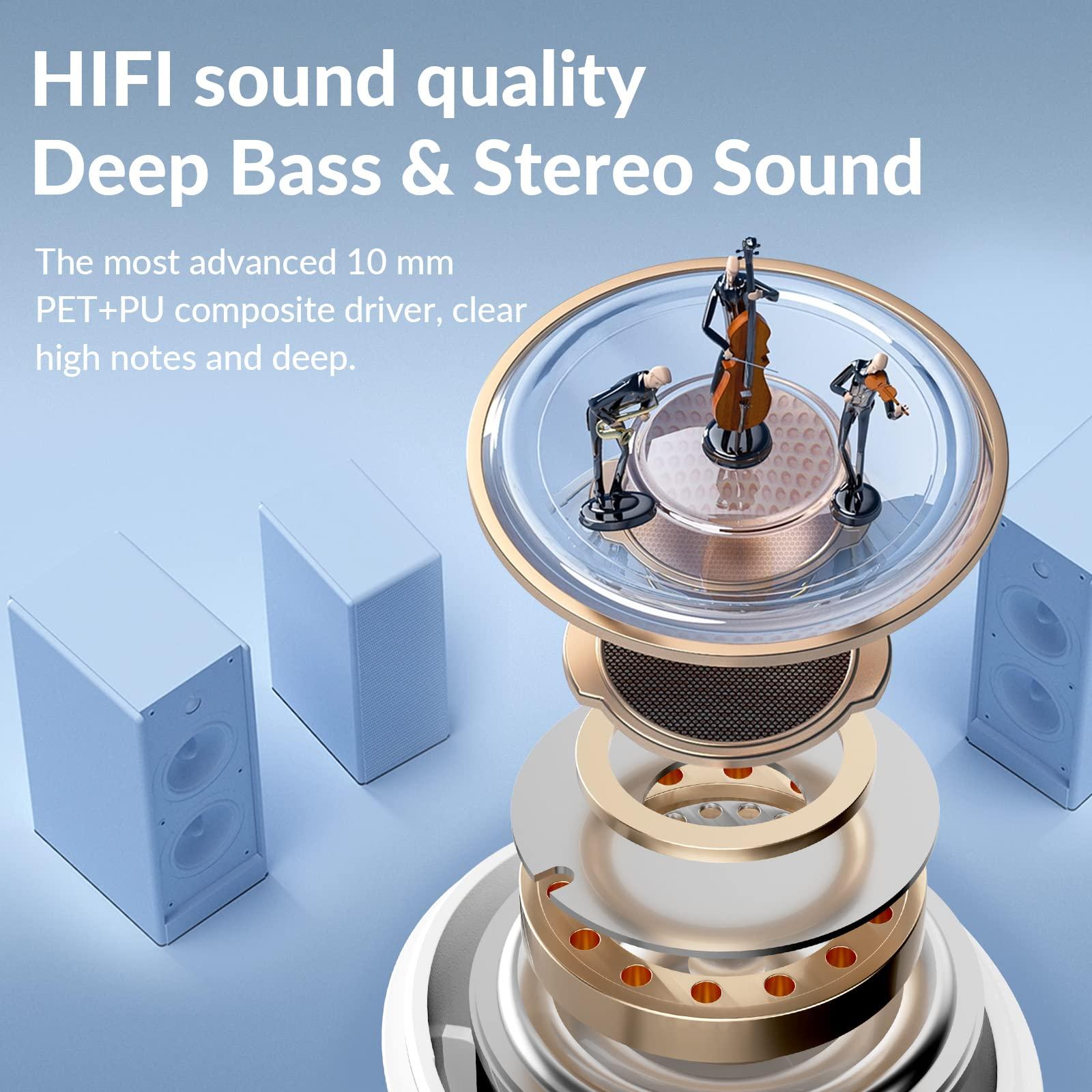 TONEMAC TONEMAC M3 Wireless Earbuds Noise Cancelling, Bluetooth Earphones Active Noise Cancellation,4 ENC Mic,30 Hours Playtime,Deep Bass, in-Ear Headphones Compatible with iOS/Android/PC, White