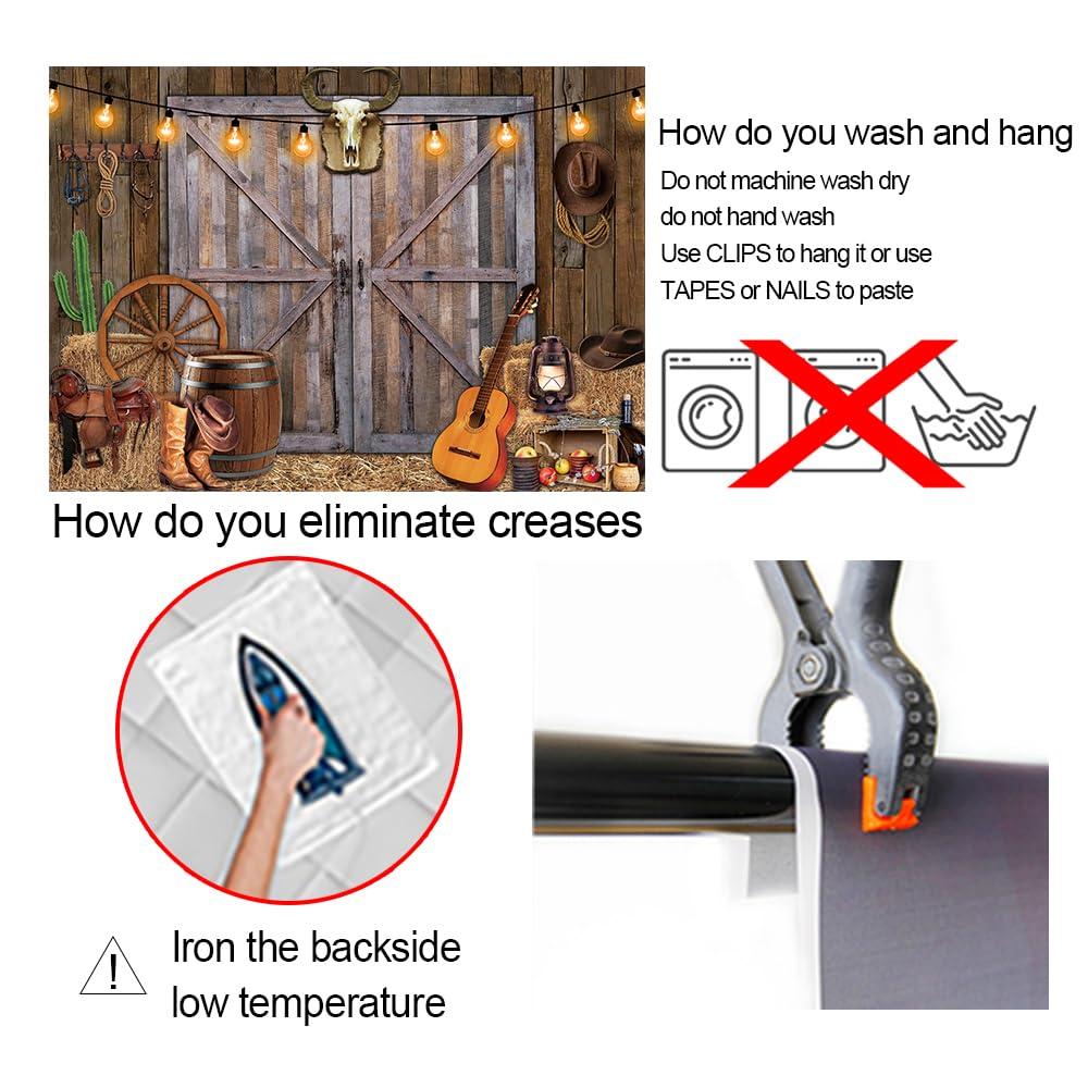 TENCOW Western Cowboy Backdrop 8x6FT Western Party Decorations Banner Wild West Rustic Wooden Barn House Photography Background for Cowboy Theme Party Decoration Banner Photo Booth (96x72 inch)