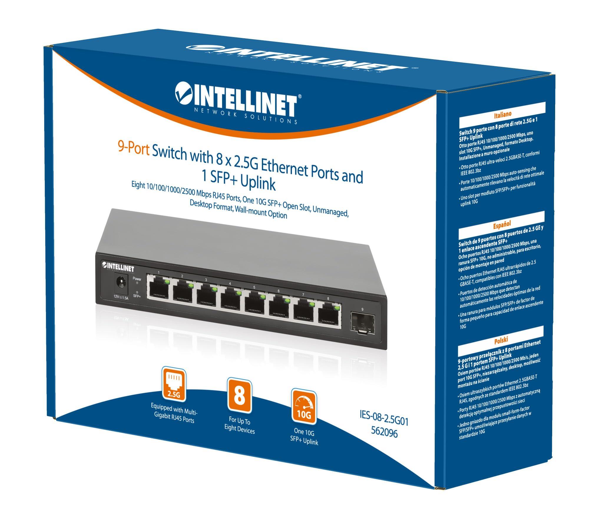 Intellinet Intellinet 9-Port Switch with 8 x 2.5G Ethernet Ports and 1 SFP+ Uplink - 60 Gbps Switch Fabric/Switching Capacity, Fanless, Wall-Mountable 3 Yr Mfg Warranty 562096