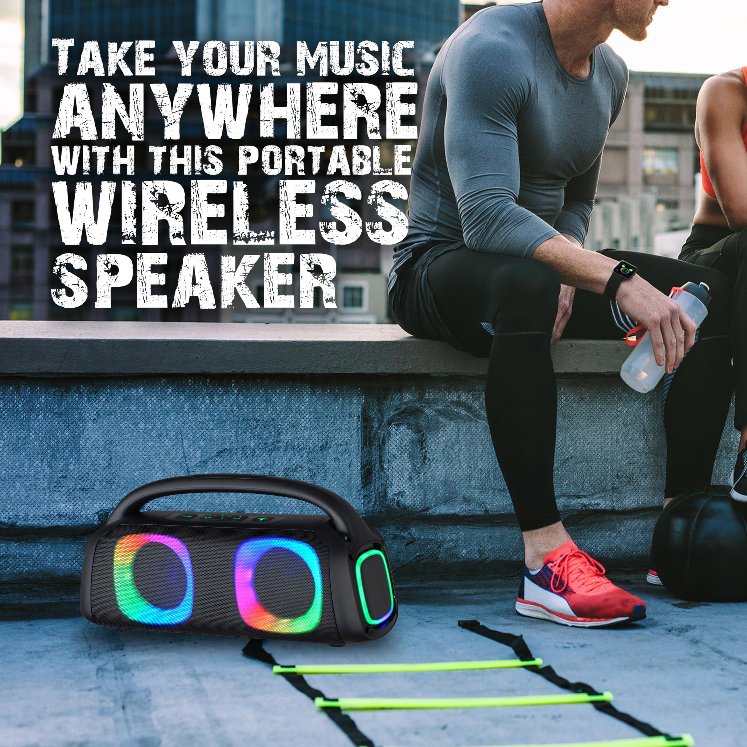 Supersonic IQ Sound IQ-3540BT Portable Bluetooth Speaker with RGB Lights, TWS, Enhanced Stereo Sound, Voice Assistant Control, Hands-Free Mic, RGB Lighting Modes, A2DP Bluetooth, USB/Micro SD/FM Radio Inputs