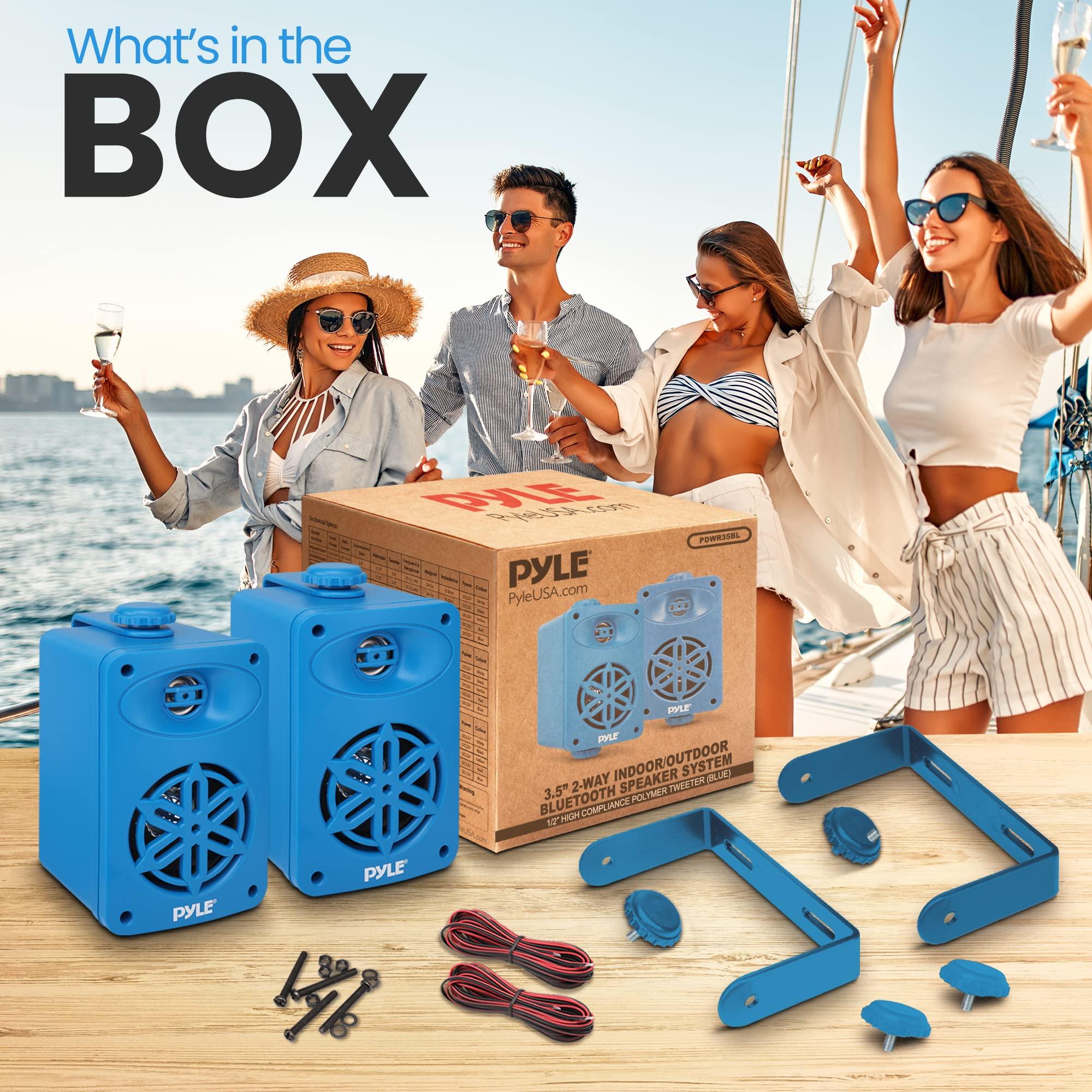 Pyle PyleUsa Indoor Outdoor Speakers Pair - 200 Watt Dual Waterproof 3.5 2-Way Full Range System w/ 1/2 High Compliance Polymer Tweeter - in-Home, Boat, Marine, Deck, Patio, Poolside (Blue) - PDWR35BL