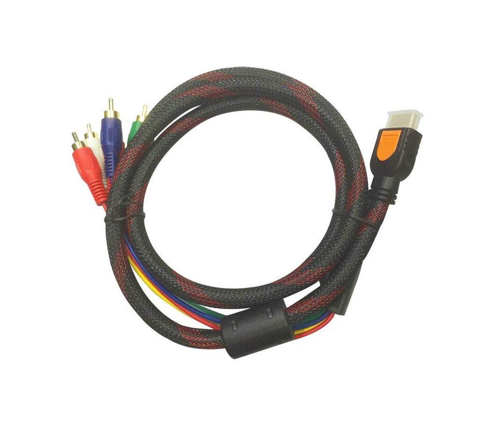 Nightwolf Nightwolf 5 Ft 1.5M HDMI to RCA Cable, HDMI Type A Male to 5RCA Male Plug Video Audio Cale Converter Adapter Cable for HDTV Plasma TV DVD and Most LCD Projectors (Black,Nylon)