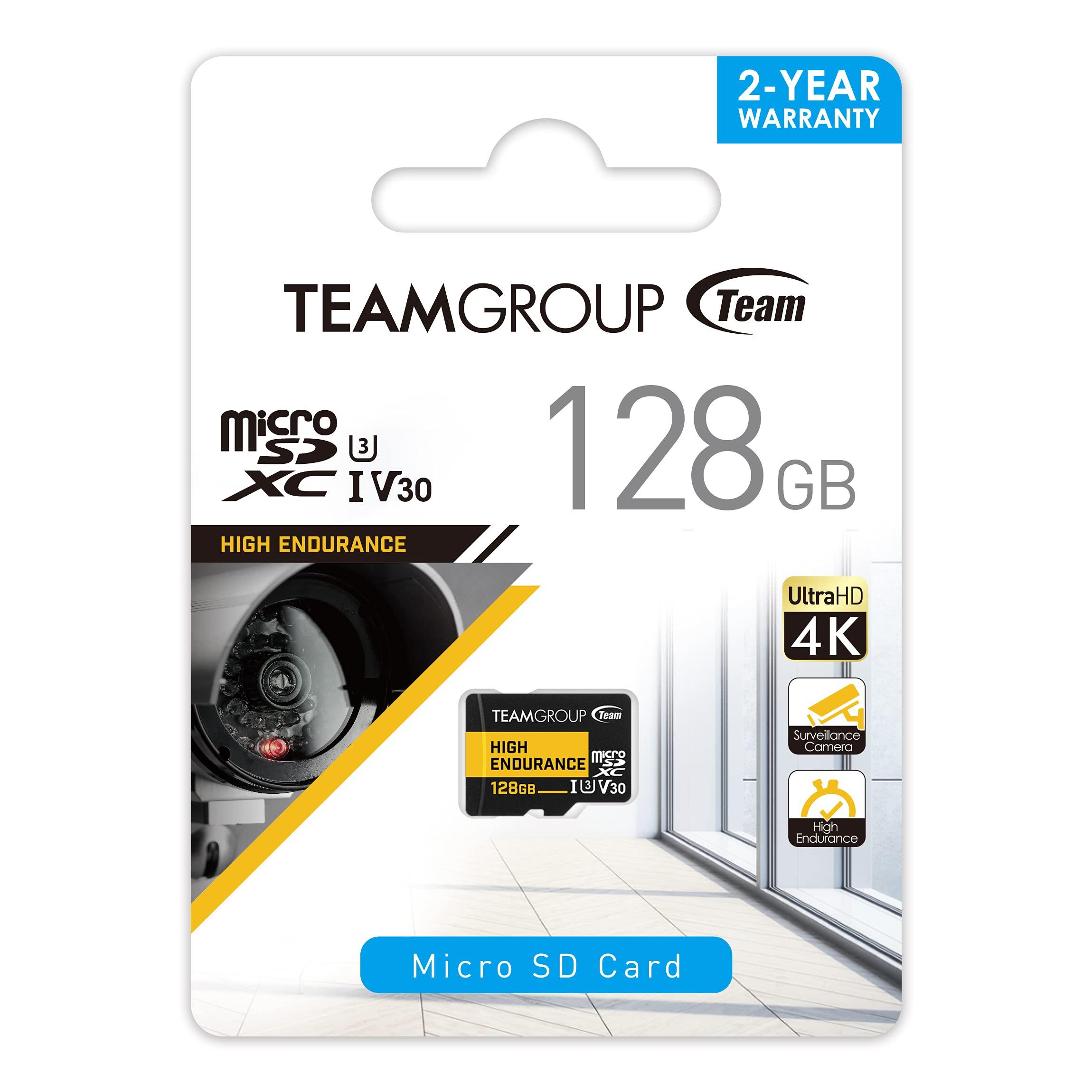 TEAMGROUP TEAMGROUP HIGH Endurance 128GB 5 Pack Micro SDXC UHS-I U3 V30 100MB/s Designed for Monitoring Stable Durable Long Lasting Flash Memory Card Security Camera 4K&Full HD Video Recording THUSDX128GIV3068