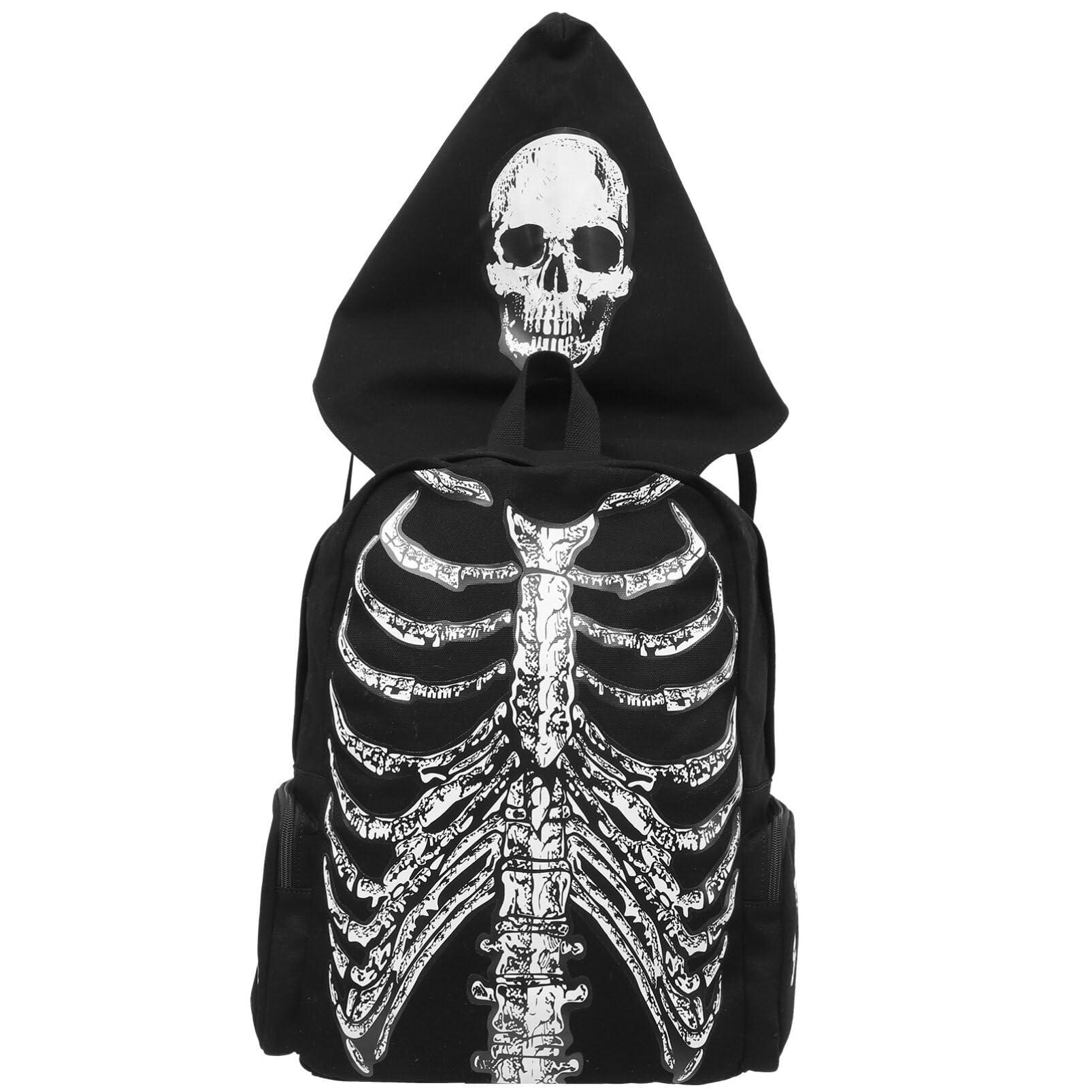 VALICLUD VALICLUD Punk Style Shoulder Bag Gothic Backpack Ribcage Skeleton Canvas Skull Laptop Bag Halloween Goth Accessories for Men Women Canvas Casual Daypack