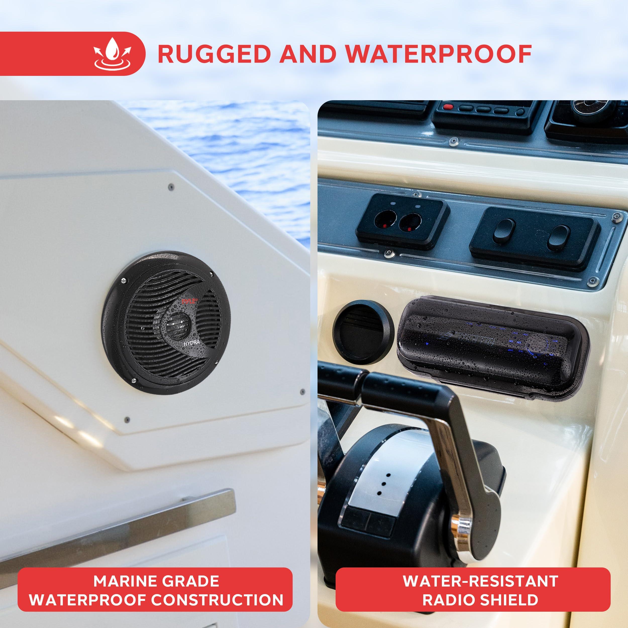 Pyle Pyle Wireless Bluetooth Marine Audio Stereo - Kit w/ Single DIN Universal Size Radio Receiver, Hands-Free Calling, 6.5\" Waterproof Speakers, CD Player, MP3/USB/SD Readers & AM/FM Radio
