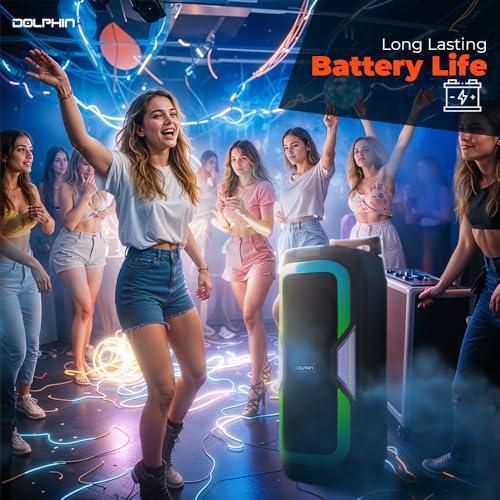 Dolphin Dolphin New SP-1060RBT: Crisp & DEEP BASS - Dual 10\" Bluetooth Portable Speaker w/Light Show - Rechargeable Speaker | Immersive Sound, Vibrant LED Lights, Wireless Connectivity