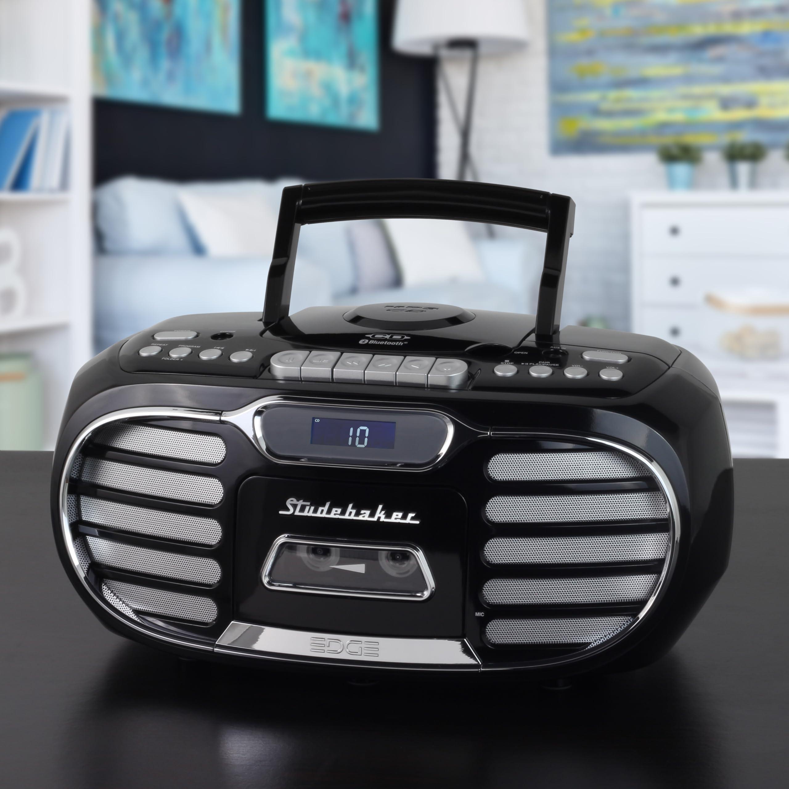 Studebaker Studebaker Retro Edge Big Sound Bluetooth Boombox with CD/Cassette Player-Recorder/AM-FM Stereo Radio (Black/SB2150B)