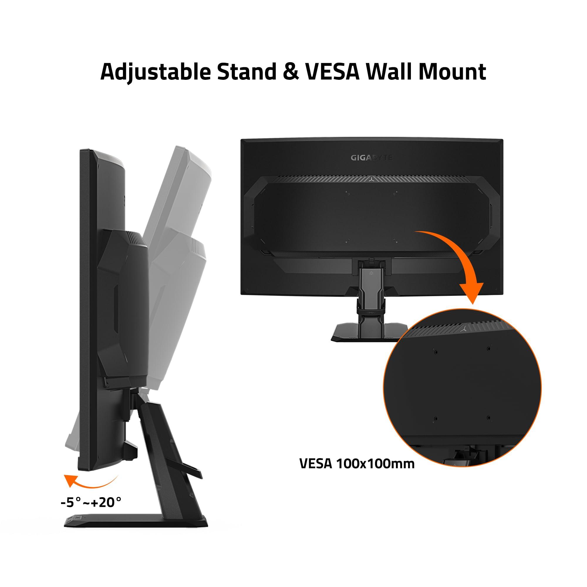 GIGABYTE GIGABYTE GS27QC 27" 165Hz 1440P Curved Gaming Monitor, 2560 x 1440 VA 1500R Display, 1ms (MPRT) Response Time, HDR Ready, FreeSync Premium, 1x Display Port 1.4, 2X HDMI 2.0,Black