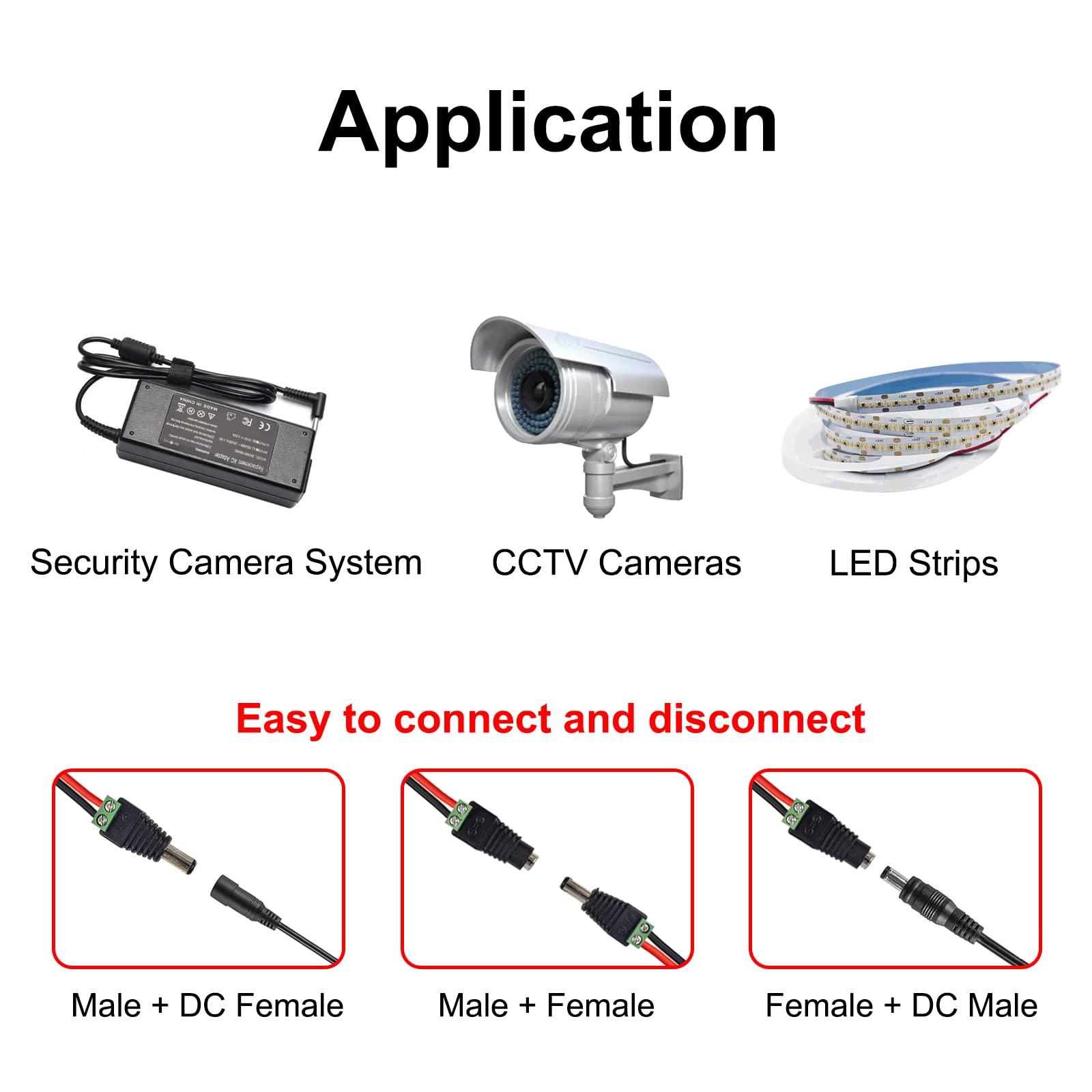 CENTROPOWER CENTROPOWER 10 Pairs 12V 5A DC Power Plug Connector 5.5mm x 2.1mm, (10 x Male and 10 x Female) Power Jack for Led Strip CCTV Security Camera Cable Wire Ends Barrel Adapter