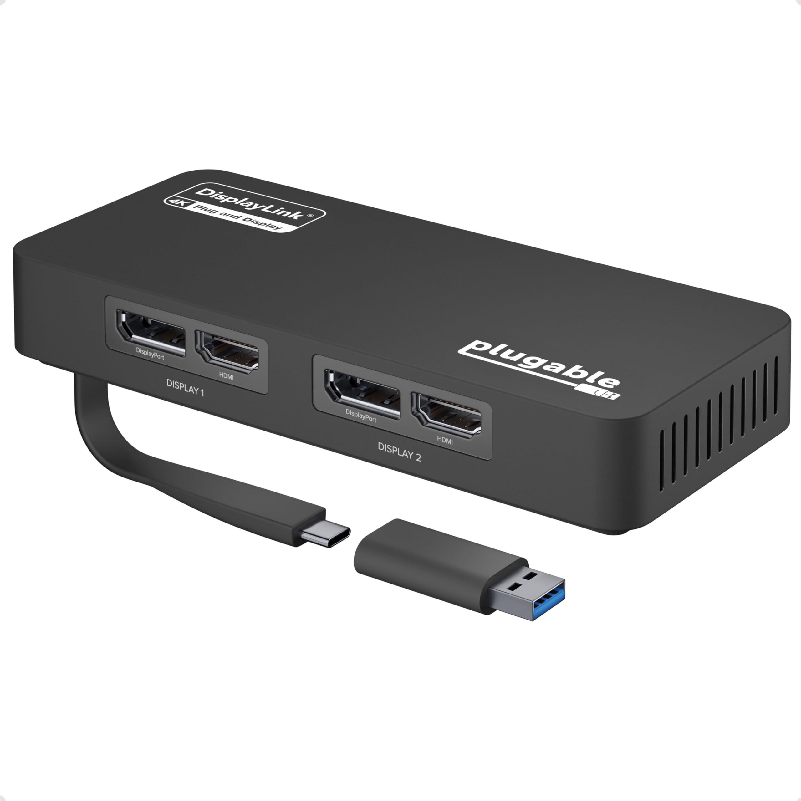 Plugable Plugable 4K DisplayPort and HDMI Dual Monitor Adapter for USB 3.0 and USB-C, Compatible with Windows and ChromeOS