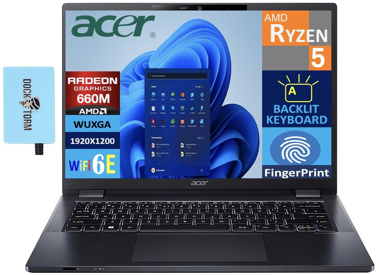 acer acer TravelMate Business Laptop, 14" FHD+ Display (AMD Ryzen 5 PRO 6650U (Beat i7-1355U) 16GB DDR5, 512GB SSD, Backlit KB, Fingerprint, WiFi 6E, Windows 11 Pro) w/DKZ USB Port Expander