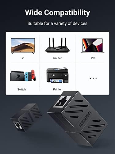 UGREEN UGREEN RJ45 Coupler Ethernet Extender Connector 10 Pack Inline Coupler Cat7 Cat6 Cat5e Ethernet Cable Adapter Female to Female Black