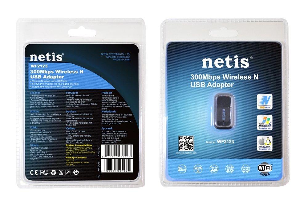 Netis Netis WF2123 300 Mbps High-Speed Wireless N300 Mini USB Adapter for Windows, Mac OS, Linux | 2T2R MIMO Technology with 2.4GHz Range, 300 Mbps Nano