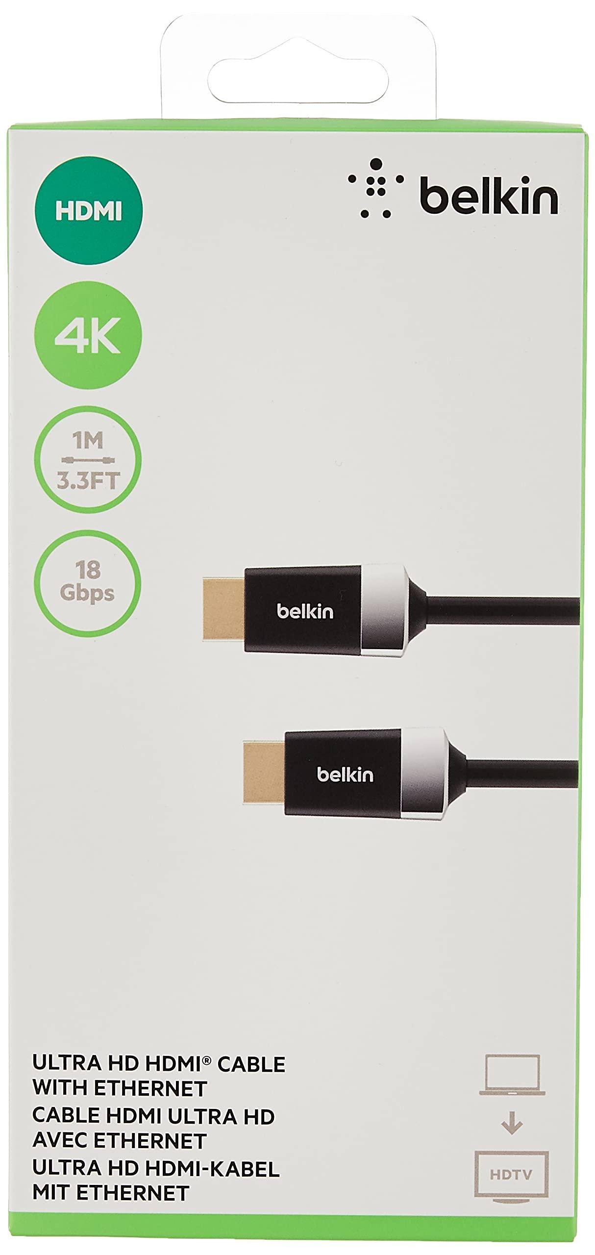 Belkin Belkin HDTV High-Speed HDMI Cable with Ethernet, 4K / Ultra HD Compatible (1 Meter / 3.3 Feet)