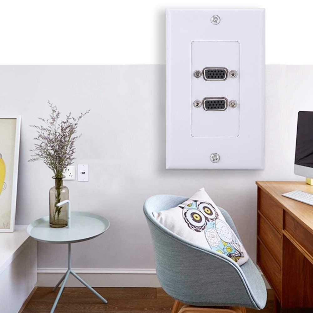 Wendry VGA Wall Plates Socket, 2-Port Multimedia Wall Plates Socket Panel, VGA Socket Wall Mount Panel Adapter Wall Socket Applicable for Engineering Wiring