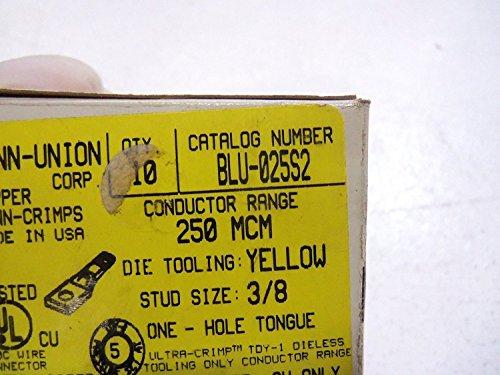 Penn-Union Penn-Union Compression Lug, 1-Hole, Copper, 250 MCM, 3/8" Stud Size, Yellow